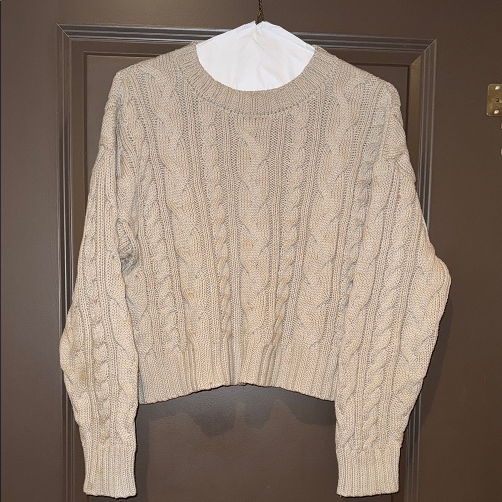 Beige Organic Cotton Cable Knit Sweater